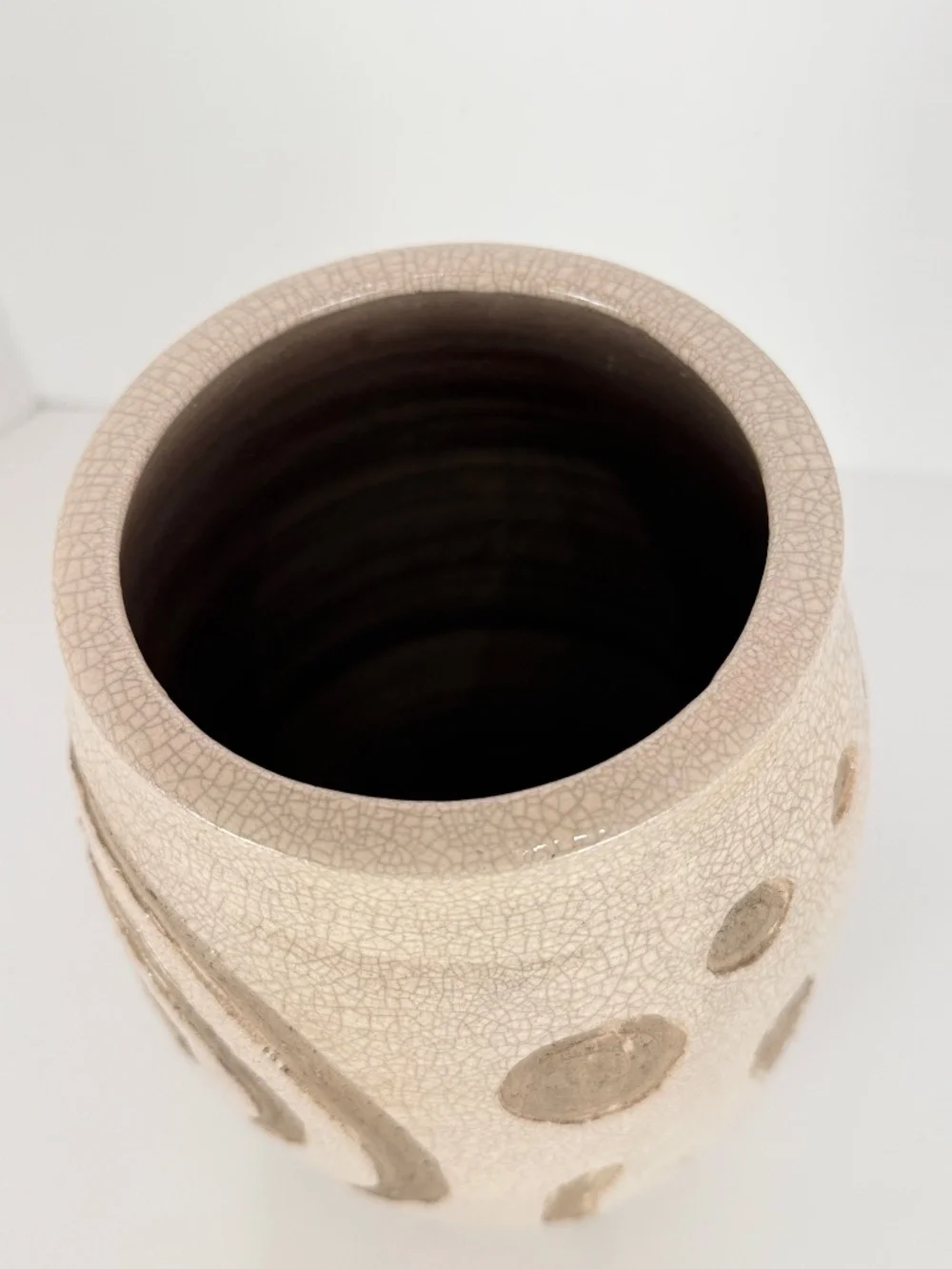 Midcentury Handmade Stoneware Crackle Glaze Vase